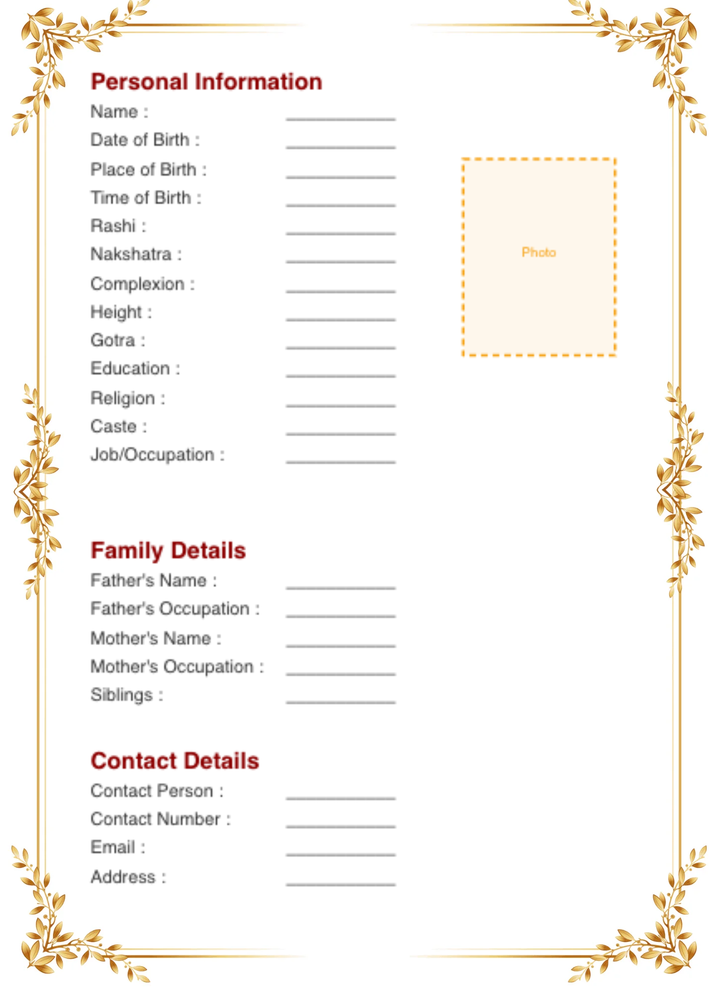 Marriage Biodata