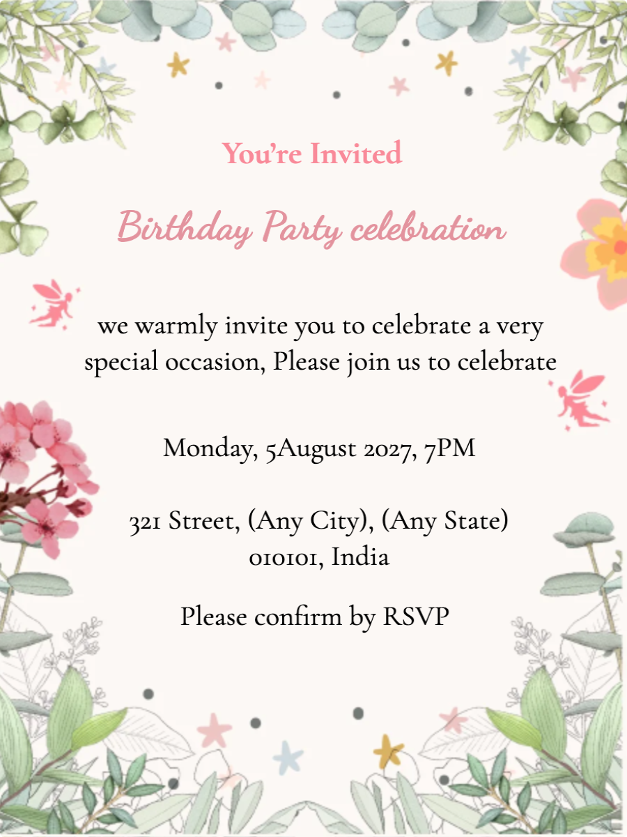 Pink and Green Birthday Party Invitation