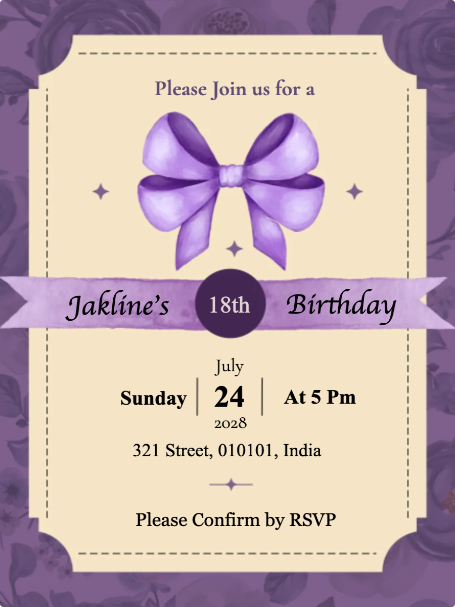 Purple Peach Birthday Party Invitation Card