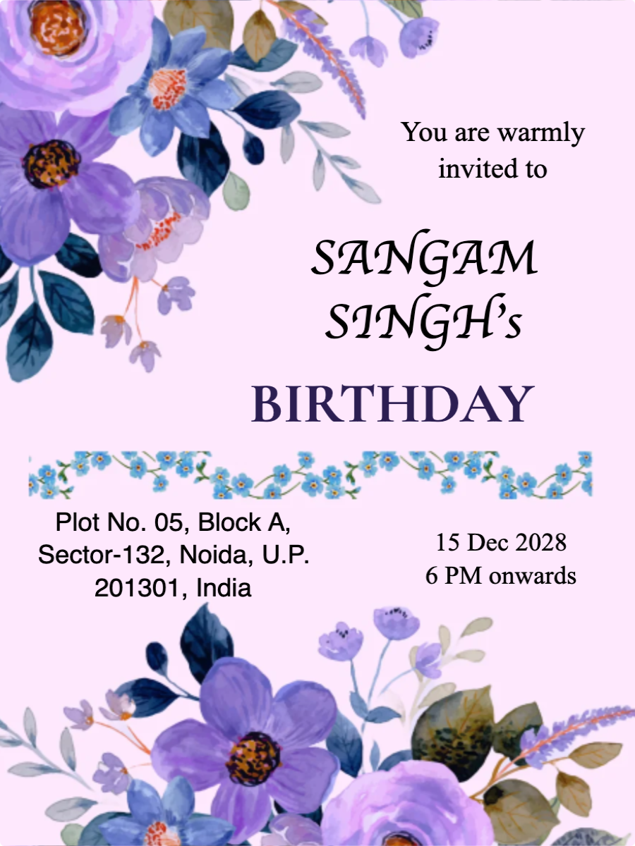Purple Birthday Invitation Card