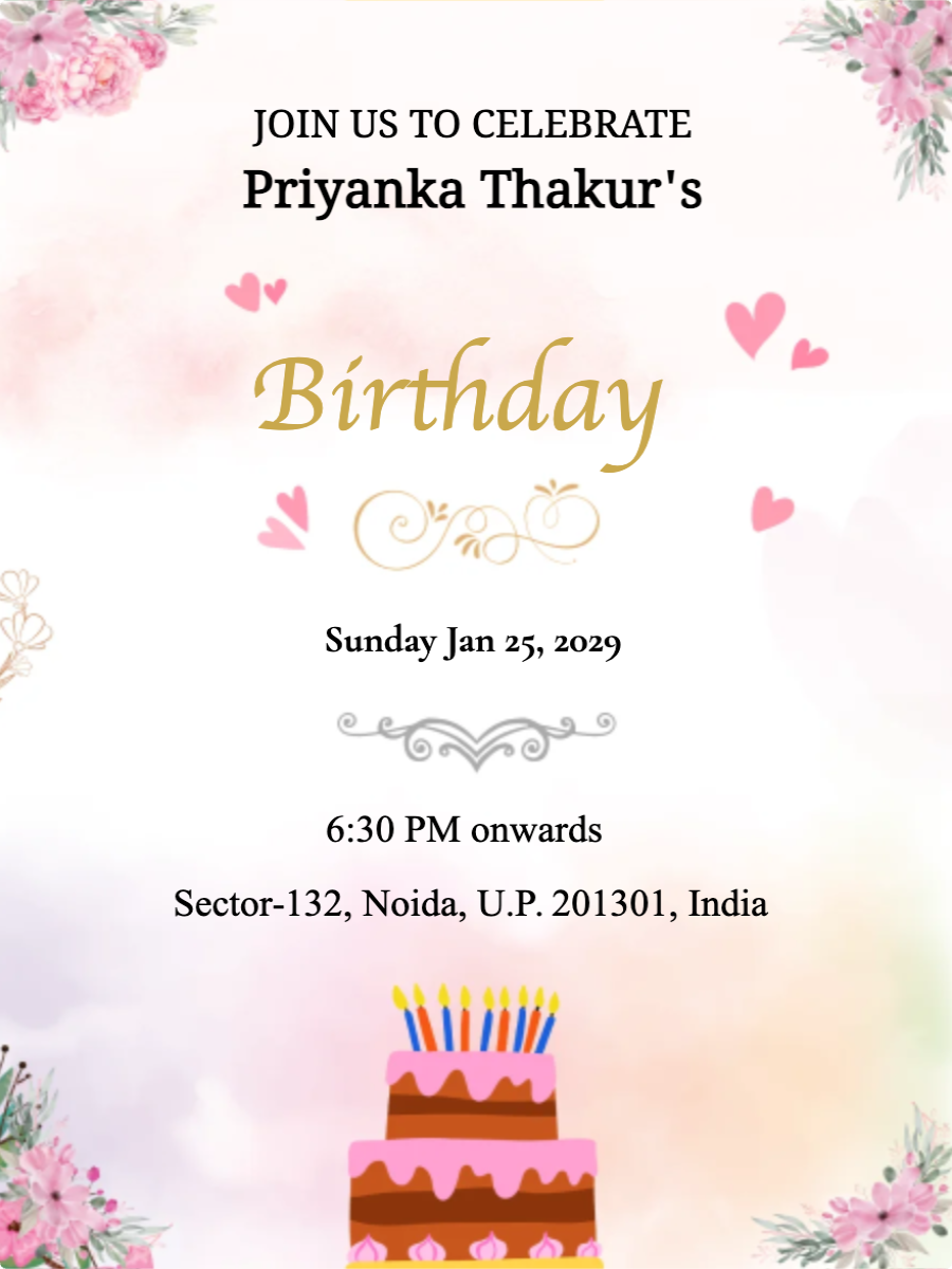 Pink Birthday Invitation Card