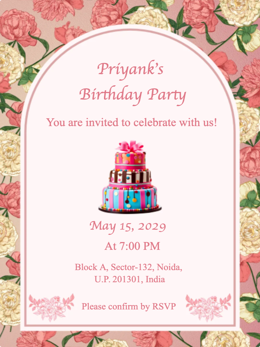 Pink and Yellow Birthday Party Invitation