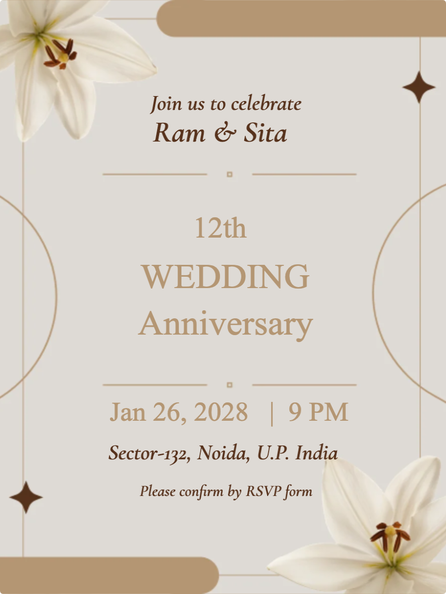 Cream and Brown Anniversary Invitation