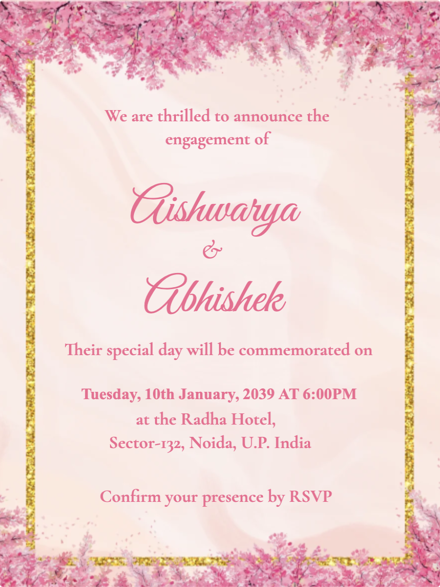 Pink Gold frame Engagement Ceremony Invitation