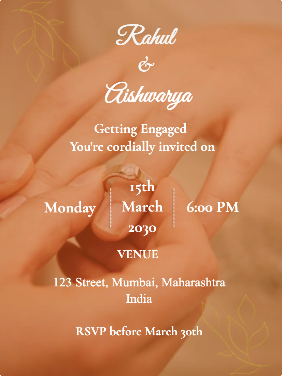 Orange White Ring Ceremony Invitation
