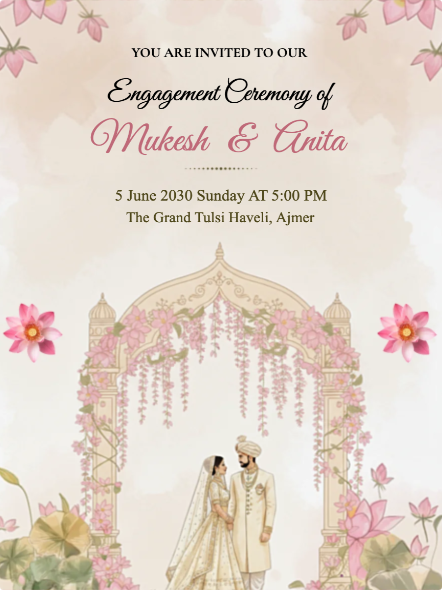 Yellow and Pink Indian Engagement Ceremony Invitation