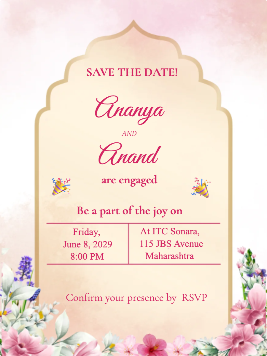 Pink Beige Engagement Ceremony Invitation