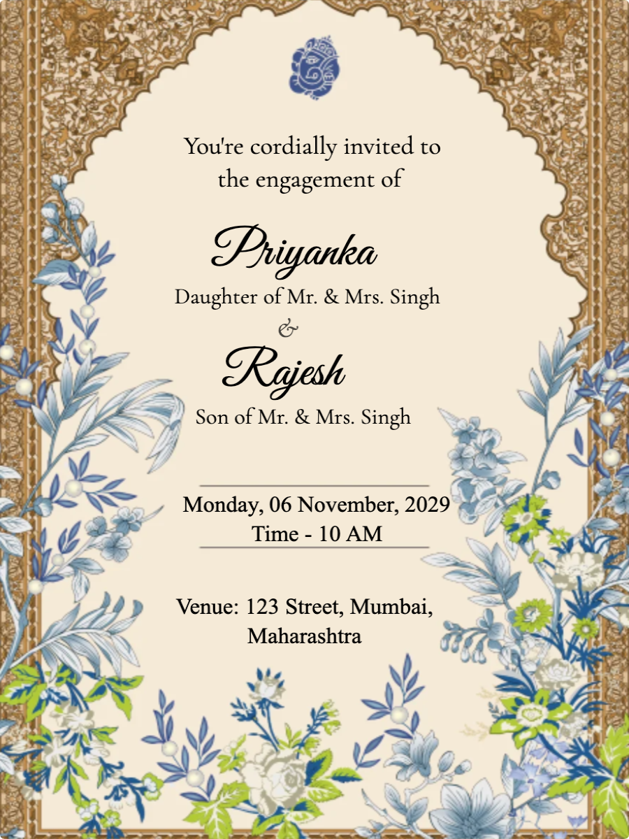 Beige and Blue Indian Engagement Ceremony Invitation
