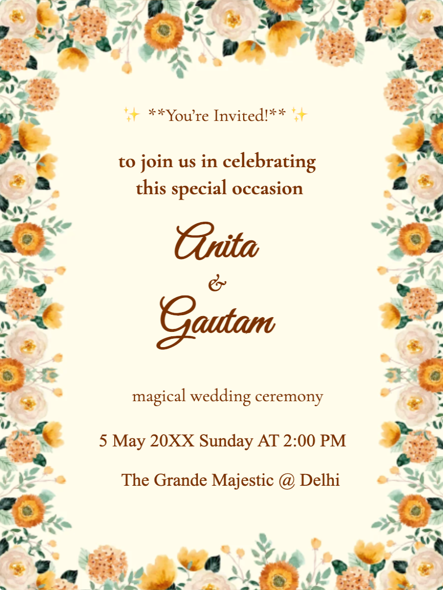 Flower Wedding Ceremony Invitation